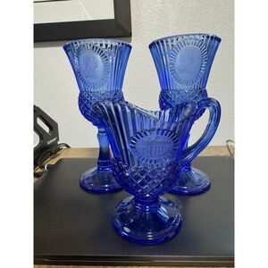 Vintage AVON Fostoria Blue Glass 3 Pieces George And Martha Washington